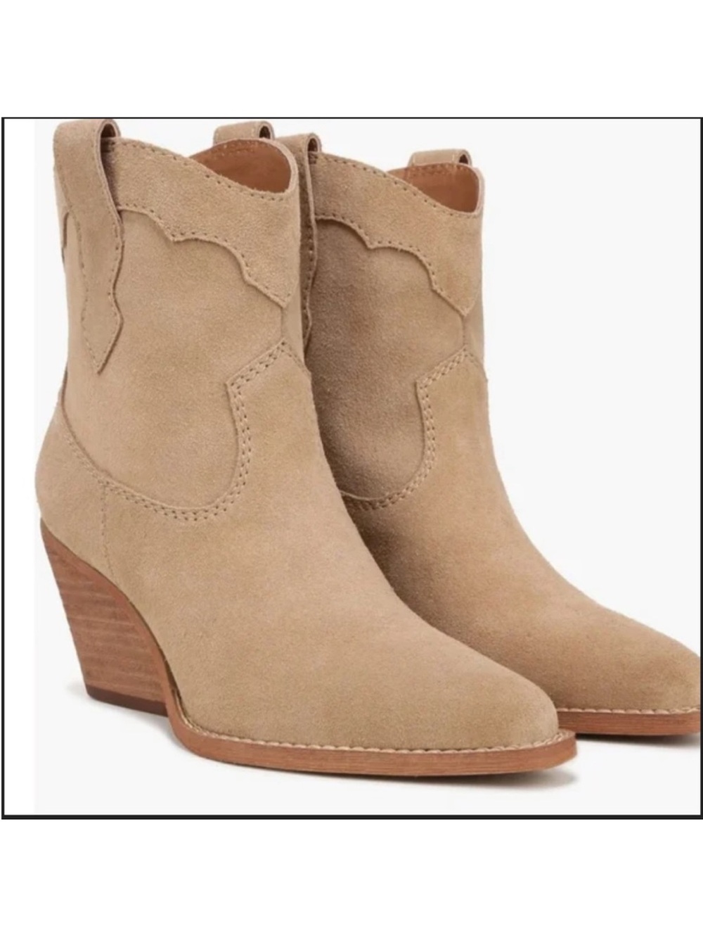Suede Western Ankle Boot in Tan